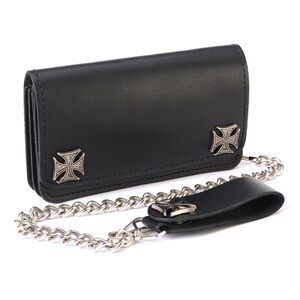 3000 MLW7825 's 6” Black Leather Bi-Fold Biker Wallet w/Anti-Theft